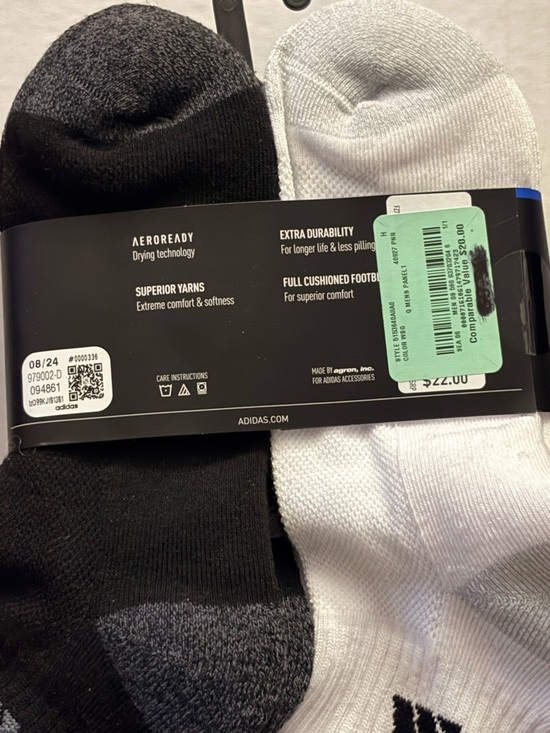 Adidas Men's Cushioned Socks - 6 Pairs Black and White NWT Aeroready Fits 6-12 - Picture 3 of 3